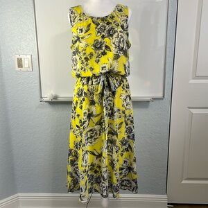 MSK Yellow Floral Sleeveless Belted Lined Dress